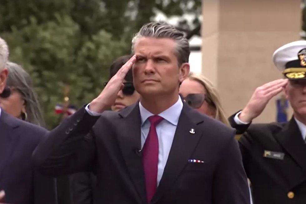 Pete Hegseth saluting at D-Day commemorations
