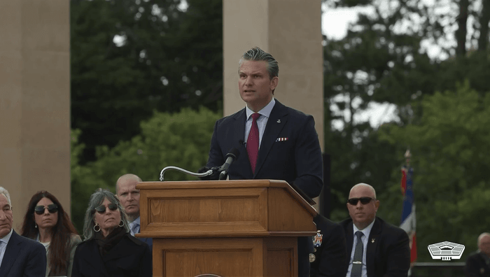 Pete Hegseth speaking at D-Day commemorations