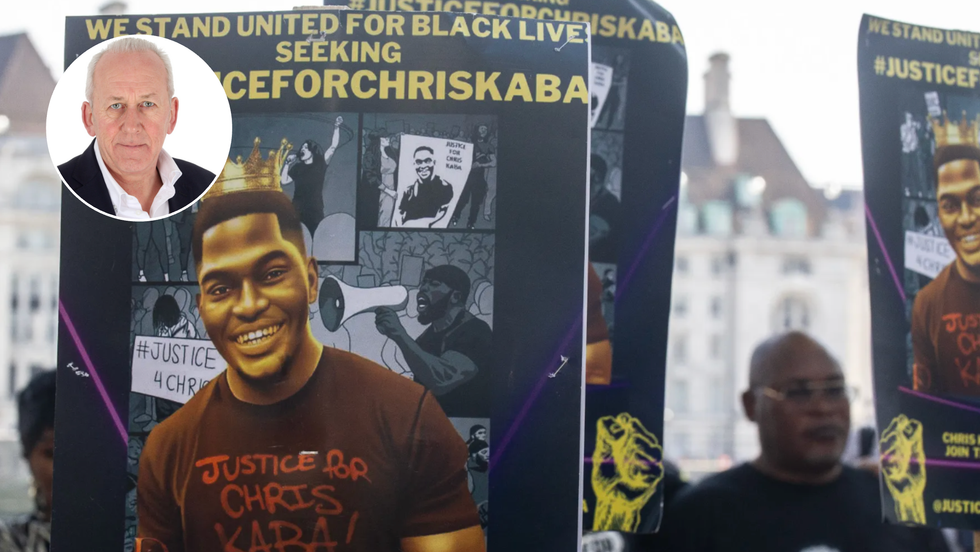 Peter Bleksley (left), Chris Kaba protestors (right-