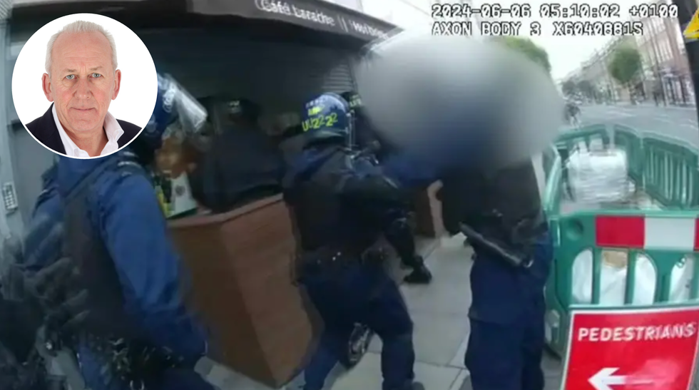 Peter Bleksley (left), Met Police cam footage  (right)