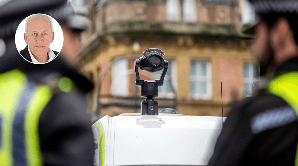Peter Bleksley (left), police facial recognition technology (right)