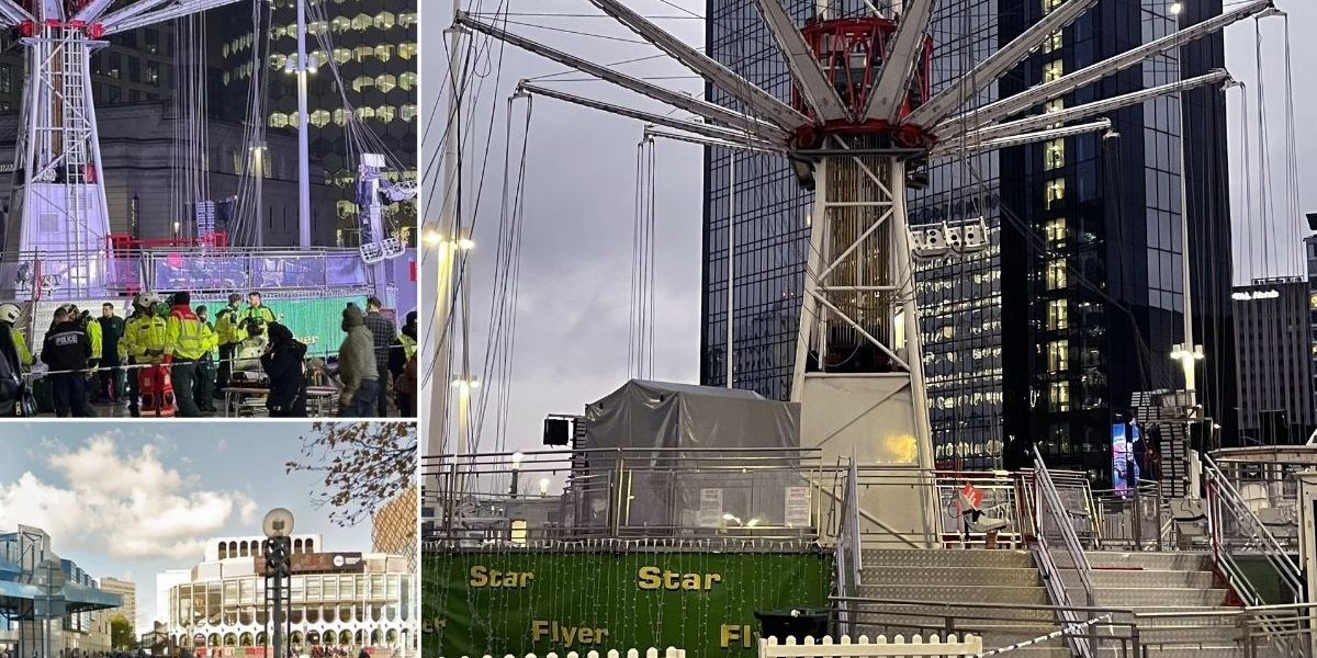 NextImg:Two men arrested after 180ft Christmas Star Flyer ride 'failed and crashed' leaving 13 injured