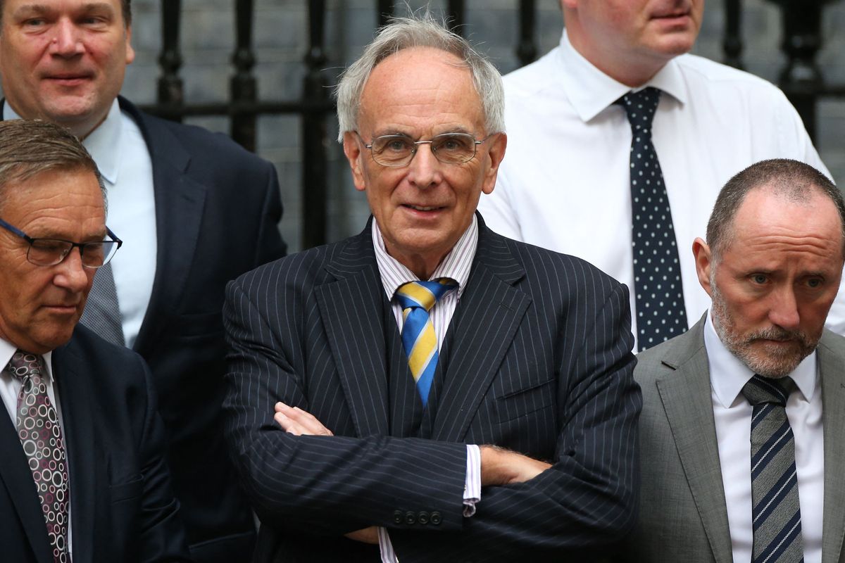 Peter Bone waits in Downing Street ahead of the final speech from Britain's outgoing Prime Minister Boris Johnson