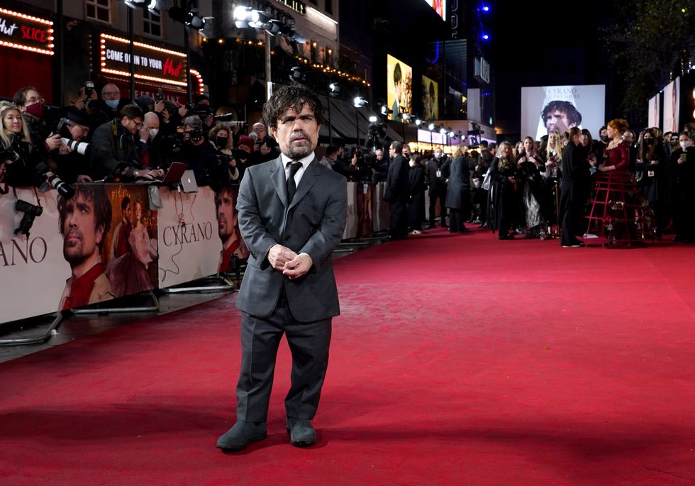 Peter Dinklage attending the UK Premiere of Cyrano, at the Odeon Luxe, Leicester Square, London. Picture date: Tuesday December 7, 2021.