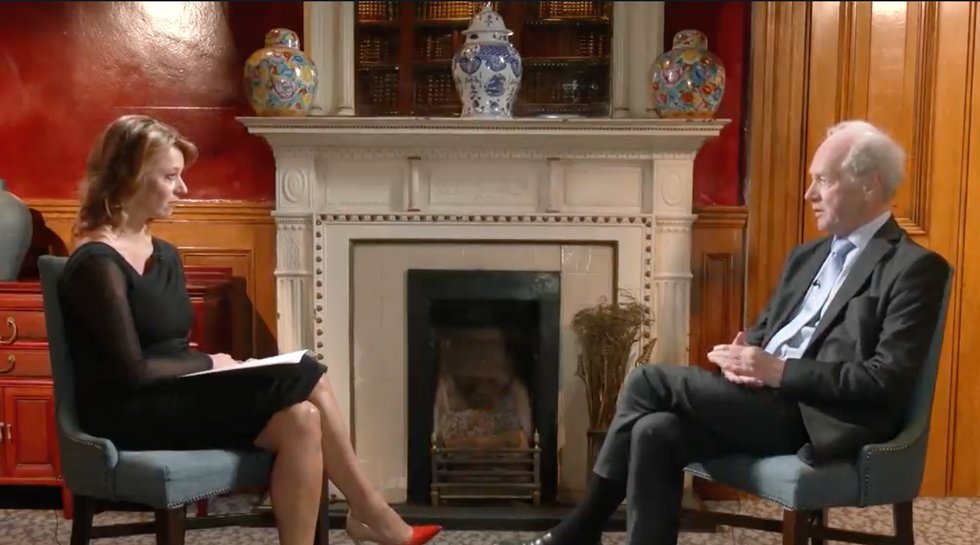 Peter Lilley being interviewed by Gloria de Piero