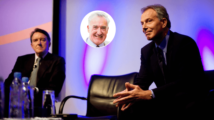 Peter Mandelson (left), Colin Brazier (middle), Tony Blair (right)
