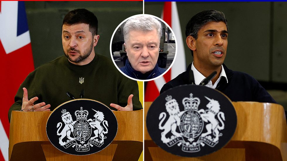 Petro Poroshenko in between Zelensky and Sunak