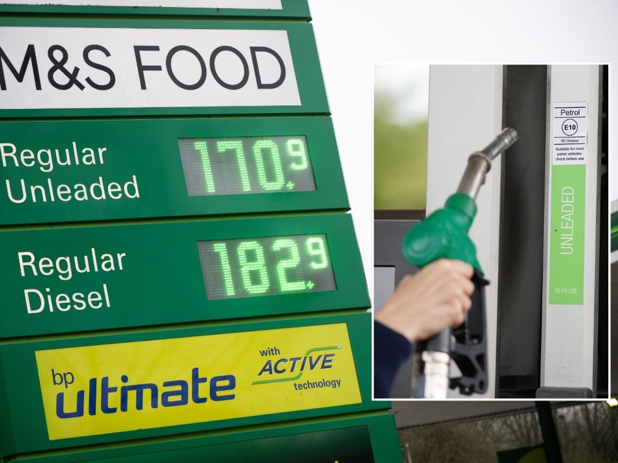 Petrol and diesel prices and a fuel pump