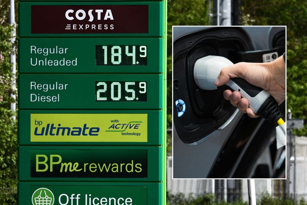 Petrol and diesel prices and an electric car charging