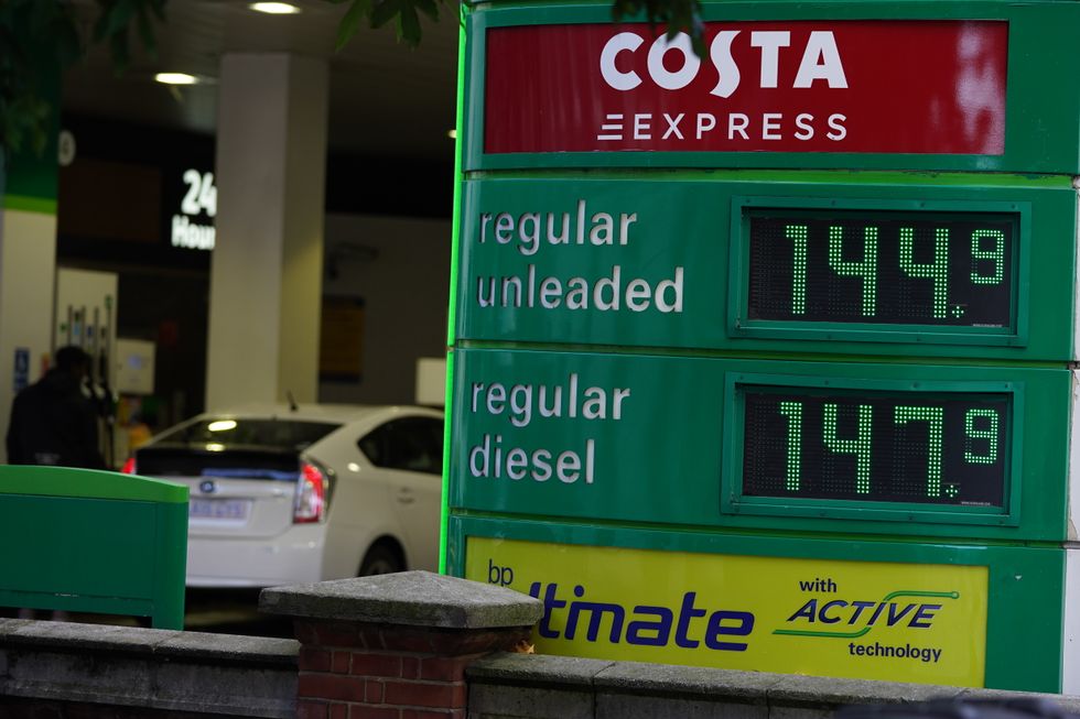 Petrol and diesel prices at a petrol station in London.
