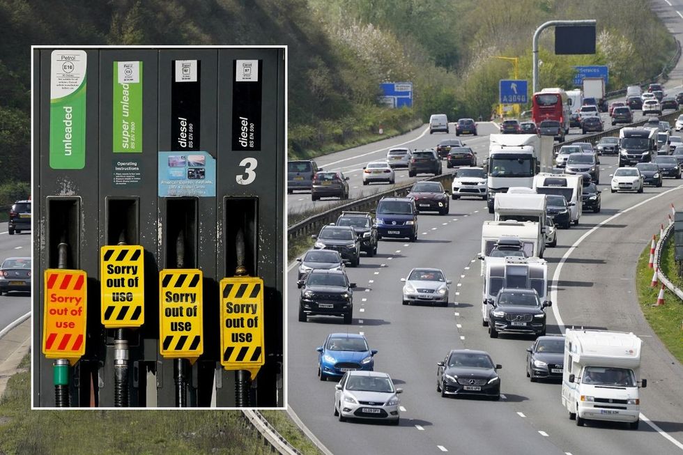 Petrol and diesel pump and a busy motorway