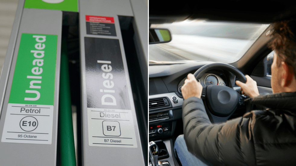 Petrol and diesel pump and driver in car