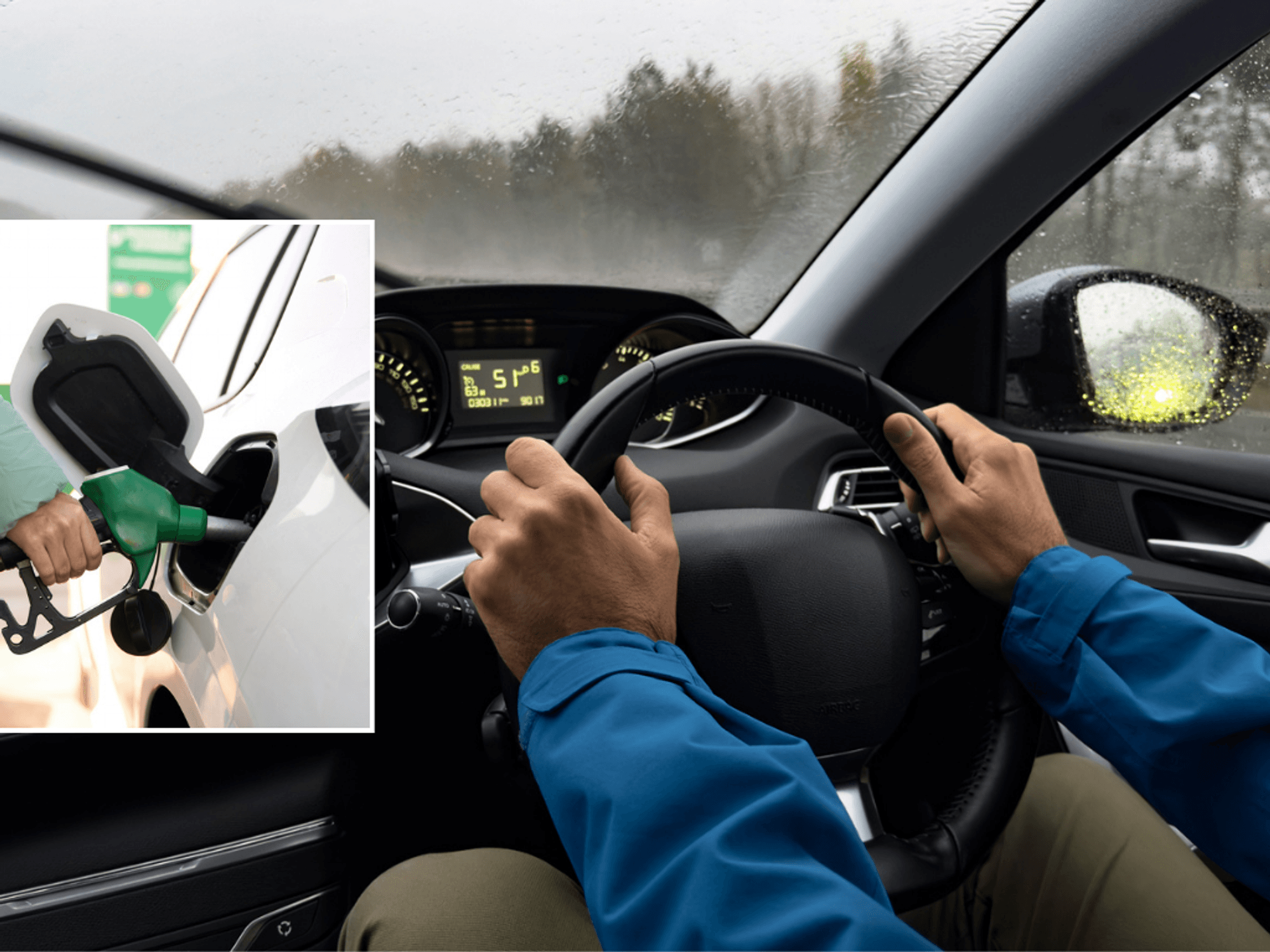 Petrol fill up and driver in car