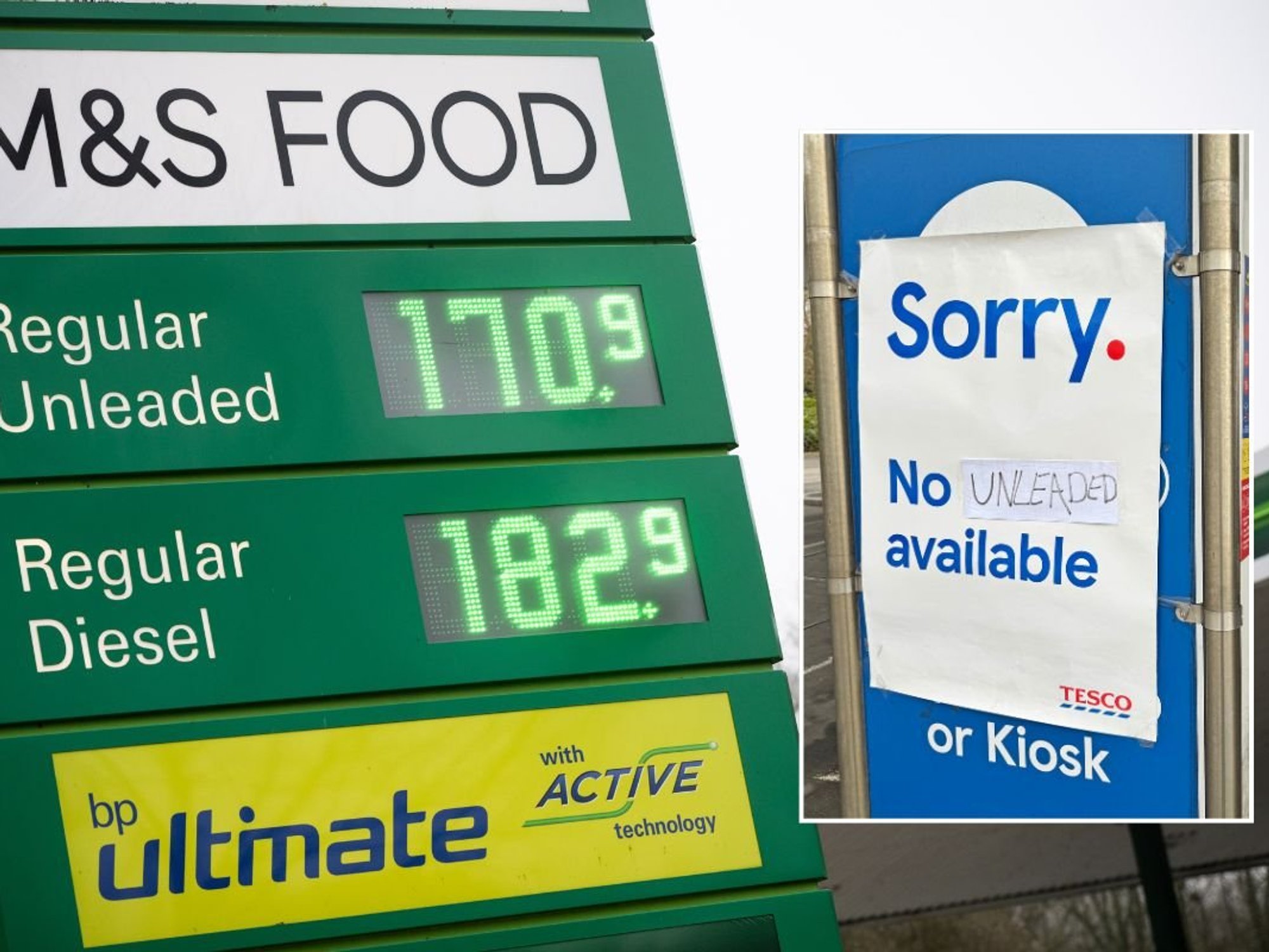 Petrol prices and no fuel sign