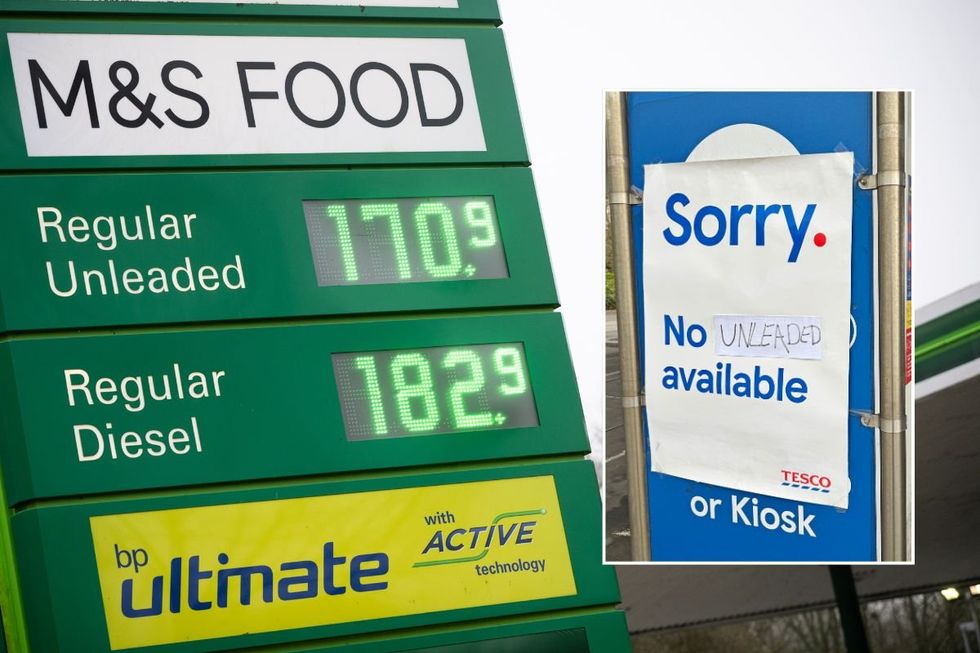 Petrol prices and no fuel sign