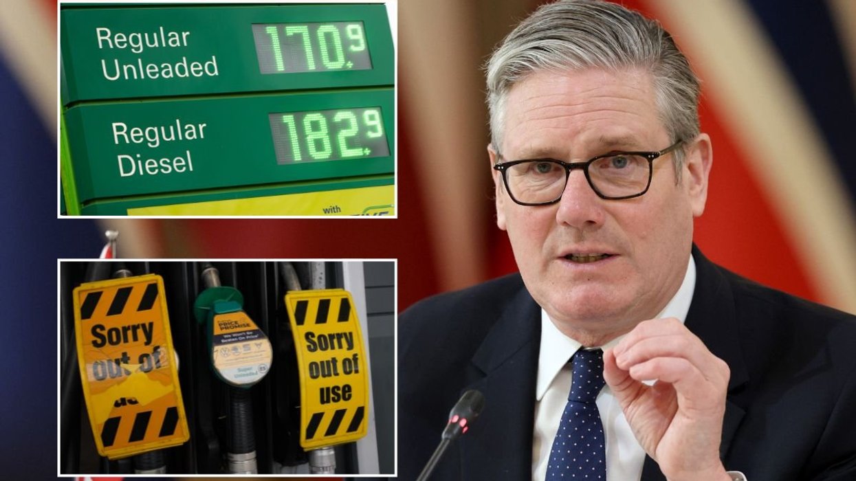 Petrol prices, Prime Minister Keir Starmer and empty fuel pumps
