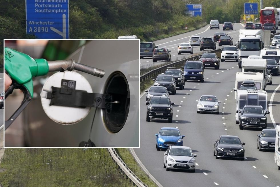 Petrol pump and a busy UK road