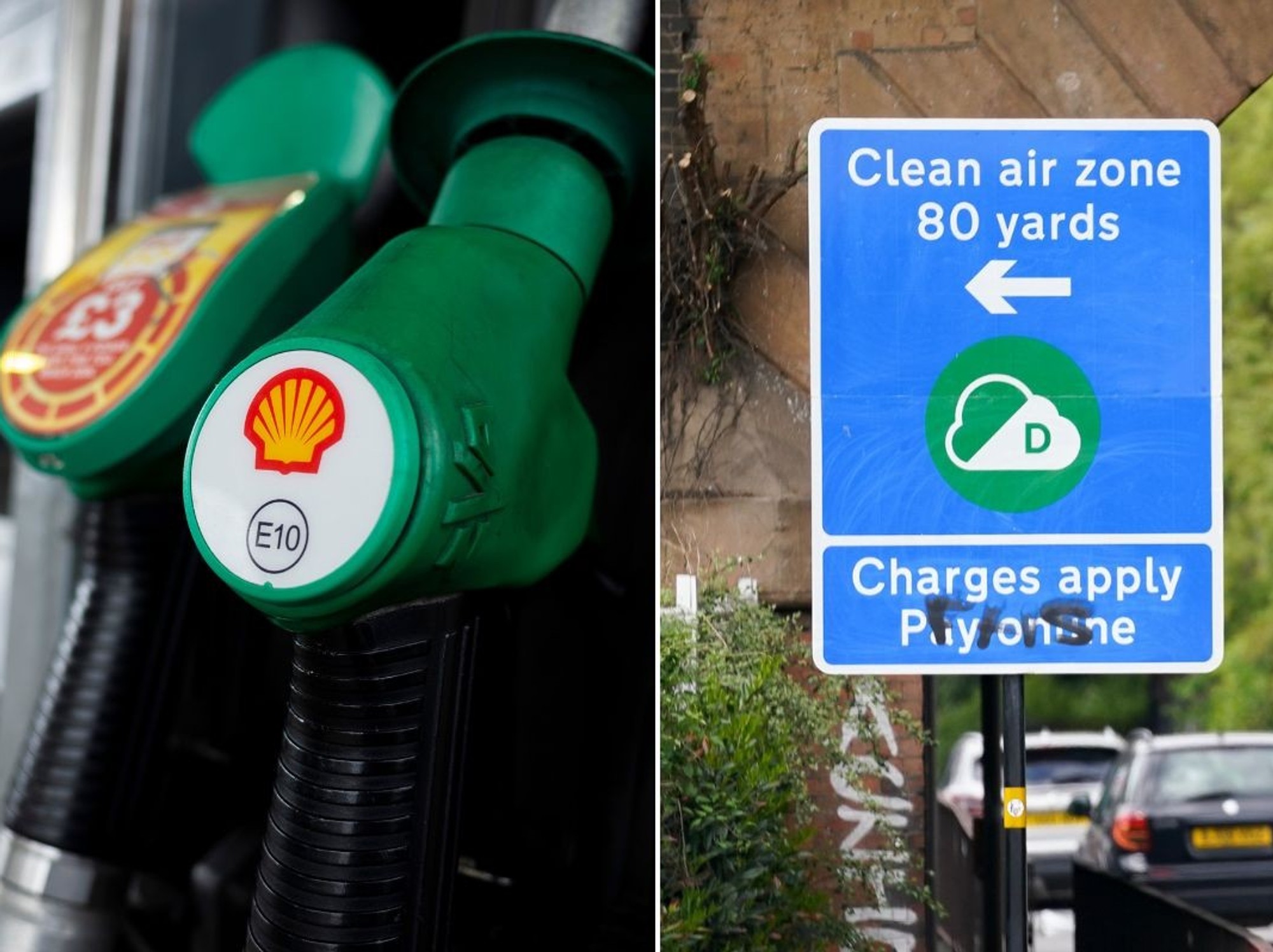 Petrol pump and a Clean Air Zone sign