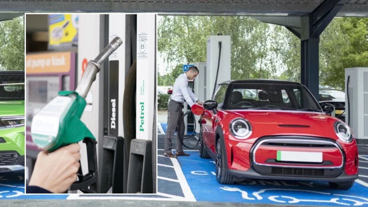 Petrol pump and an electric car charging