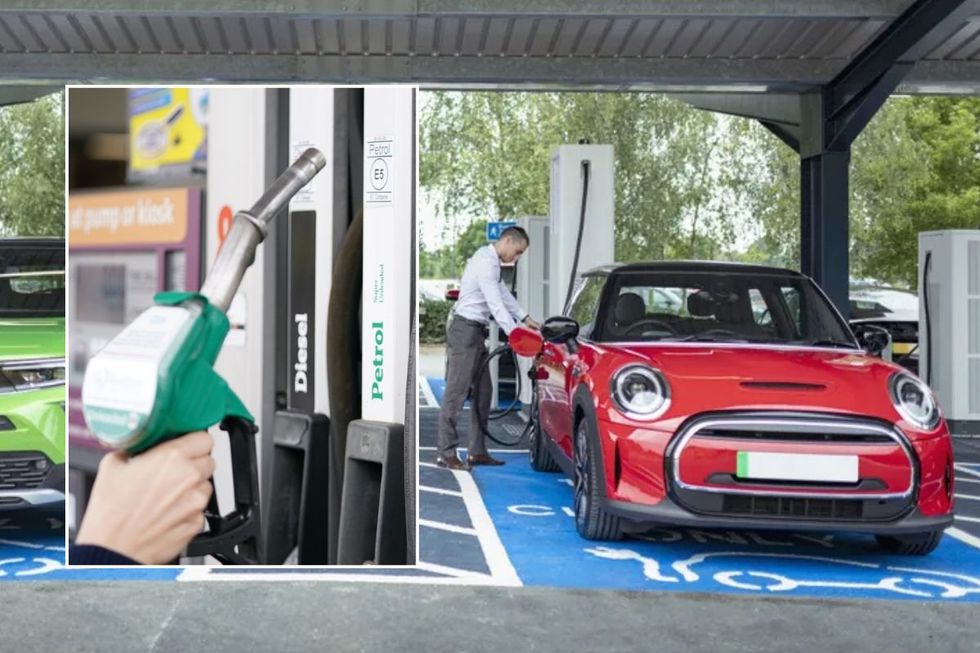 Petrol pump and an electric car charging