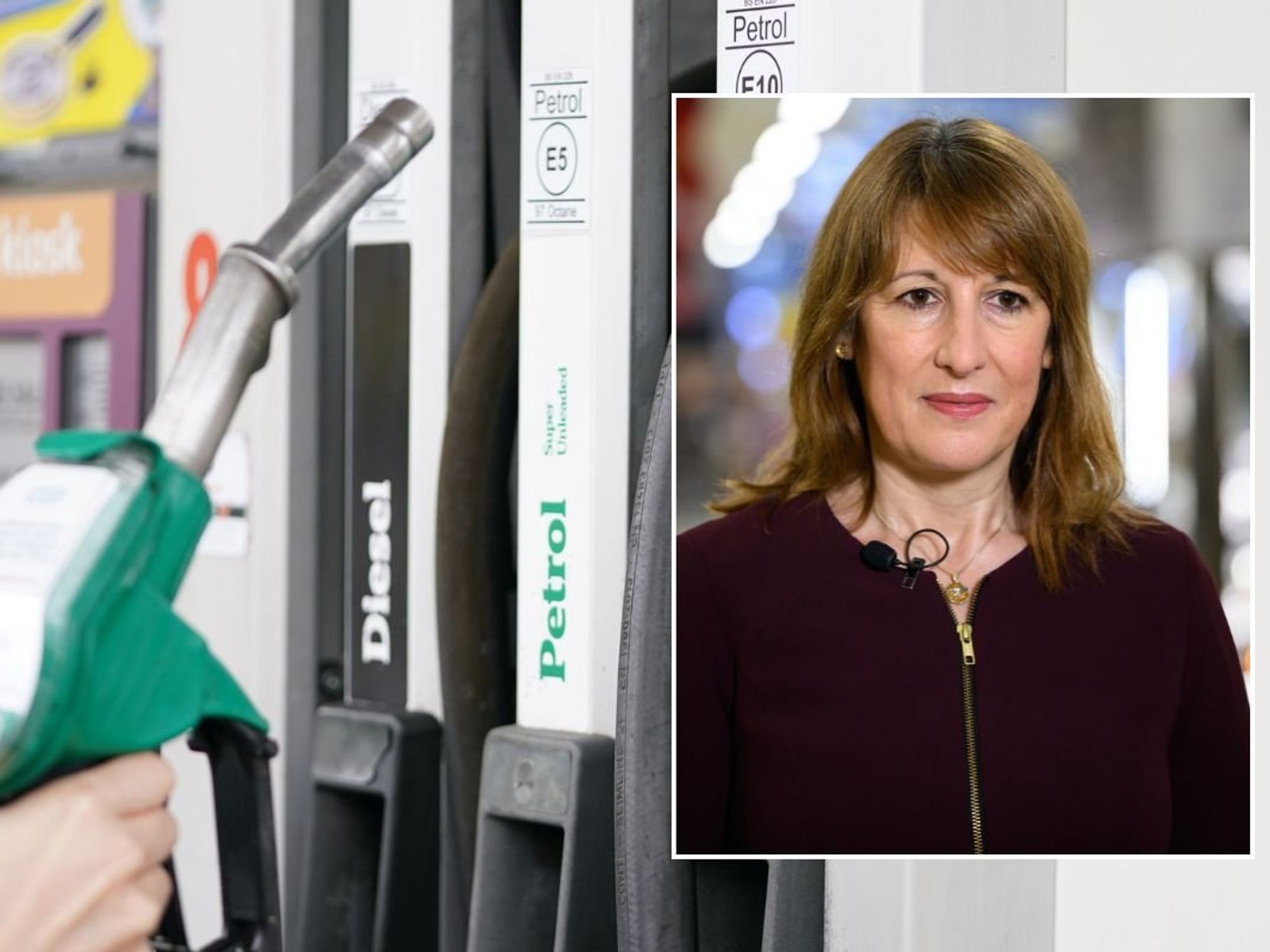 Petrol pump and Chancellor Rachel Reeves