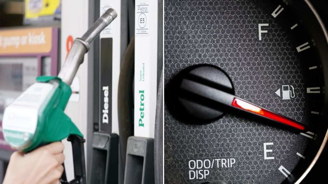 Petrol pump and empty fuel gauge