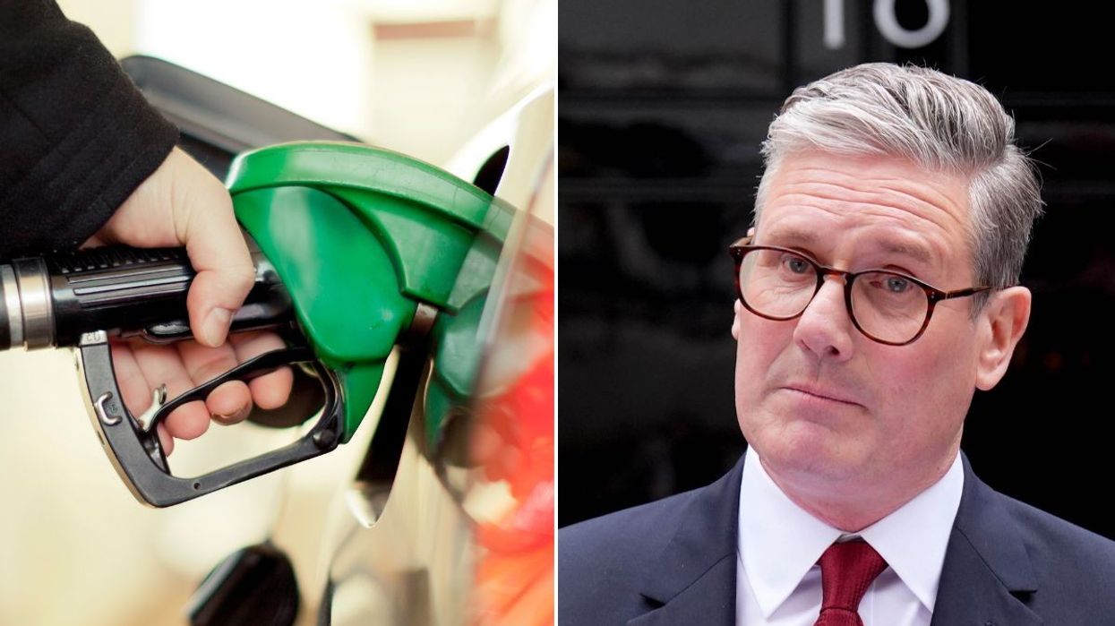 Petrol pump and Keir Starmer outside No 10