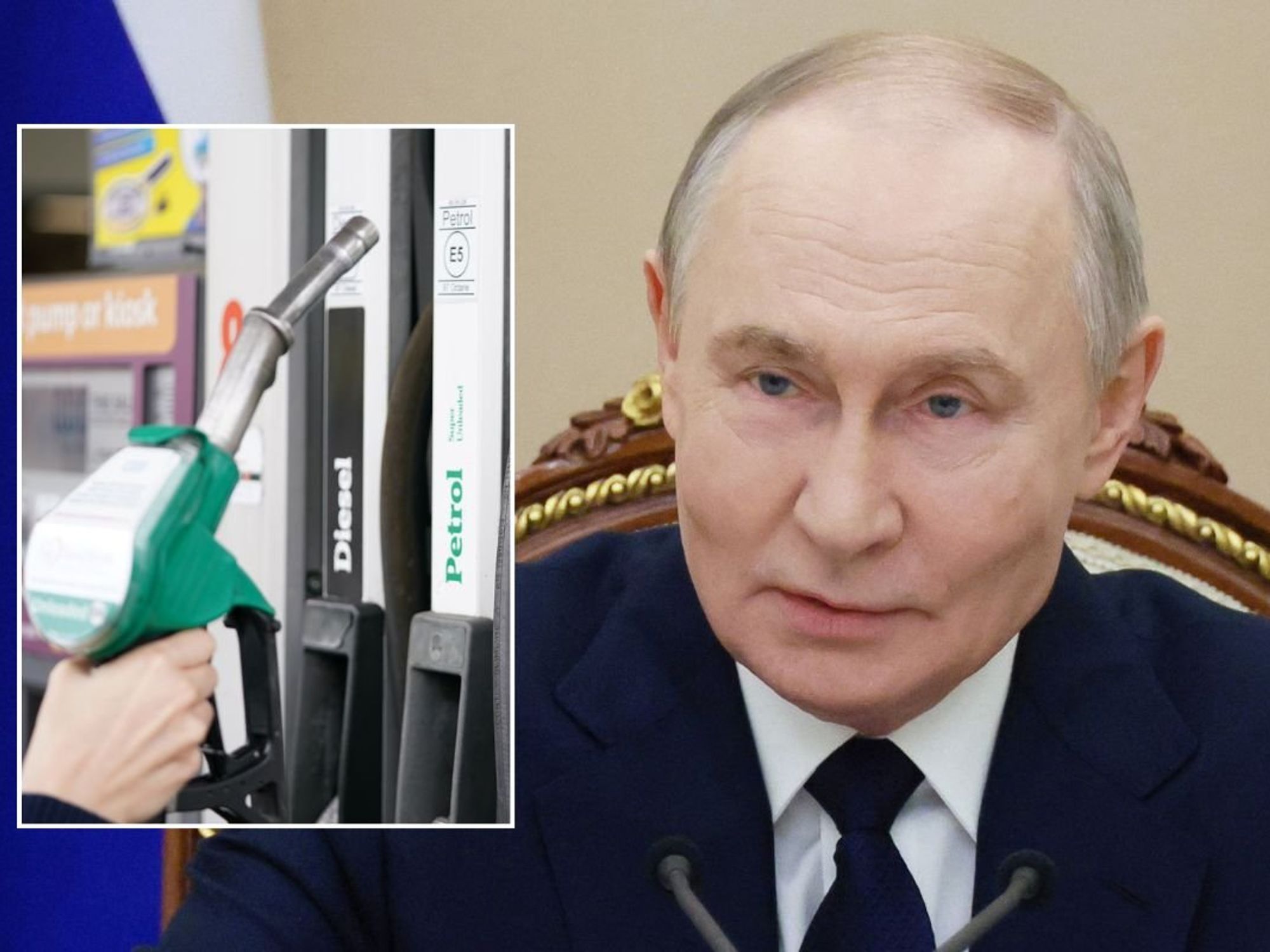 Petrol pump and Russian President Vladimir Putin