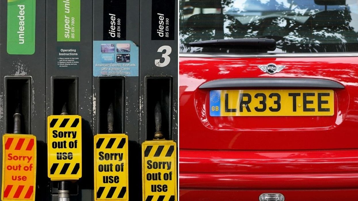 Petrol station and a number plate