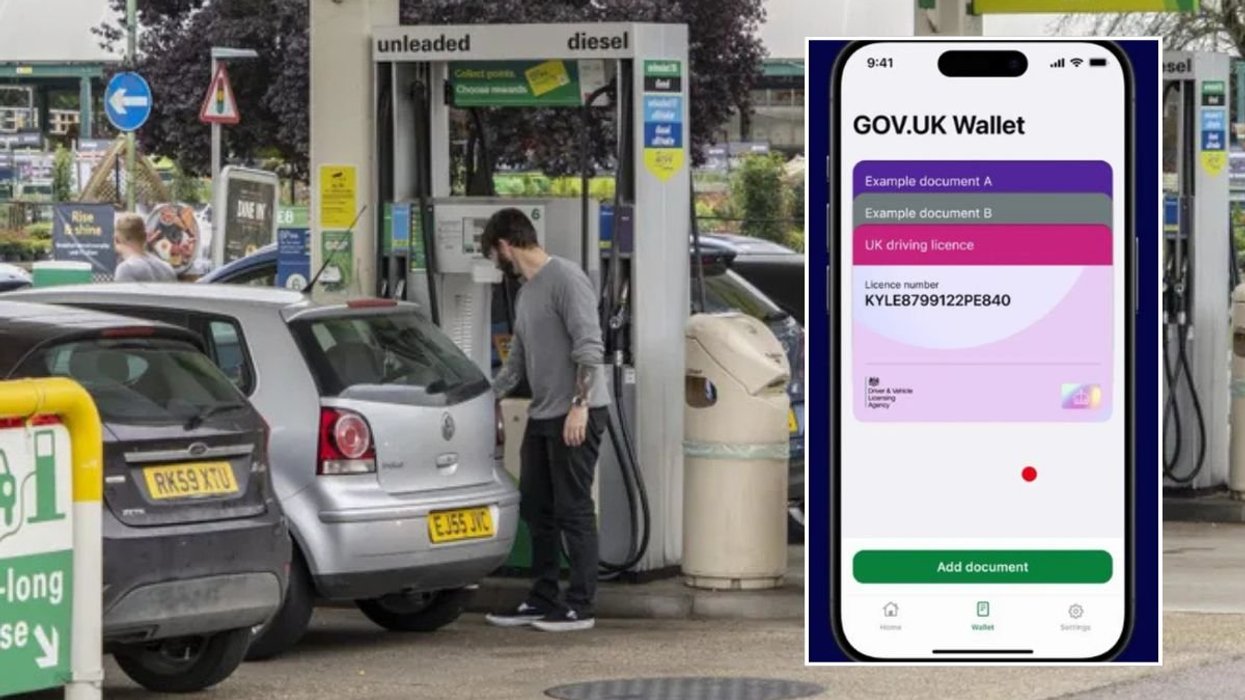 Petrol station and a screenshot of the digital driving licence