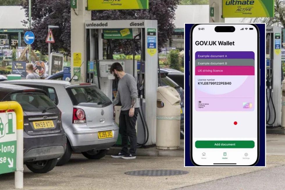 Petrol station and a screenshot of the digital driving licence