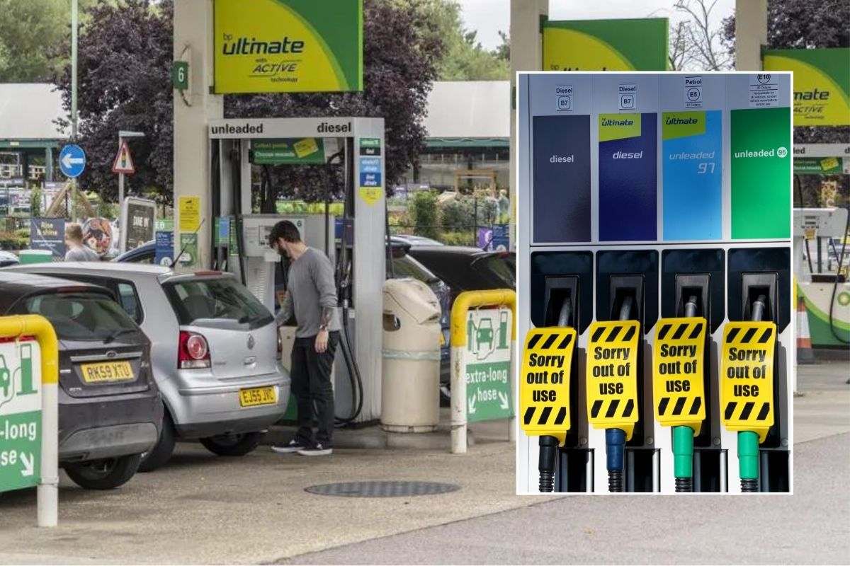 Petrol station and an empty fuel tank