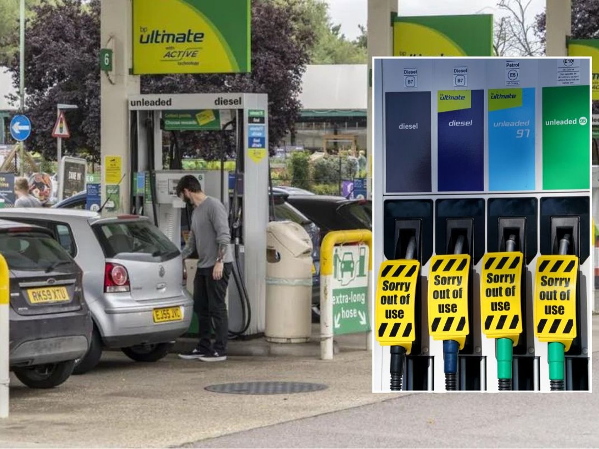Petrol station and an empty fuel tank