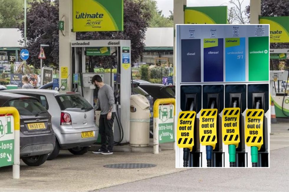 Petrol station and an empty fuel tank