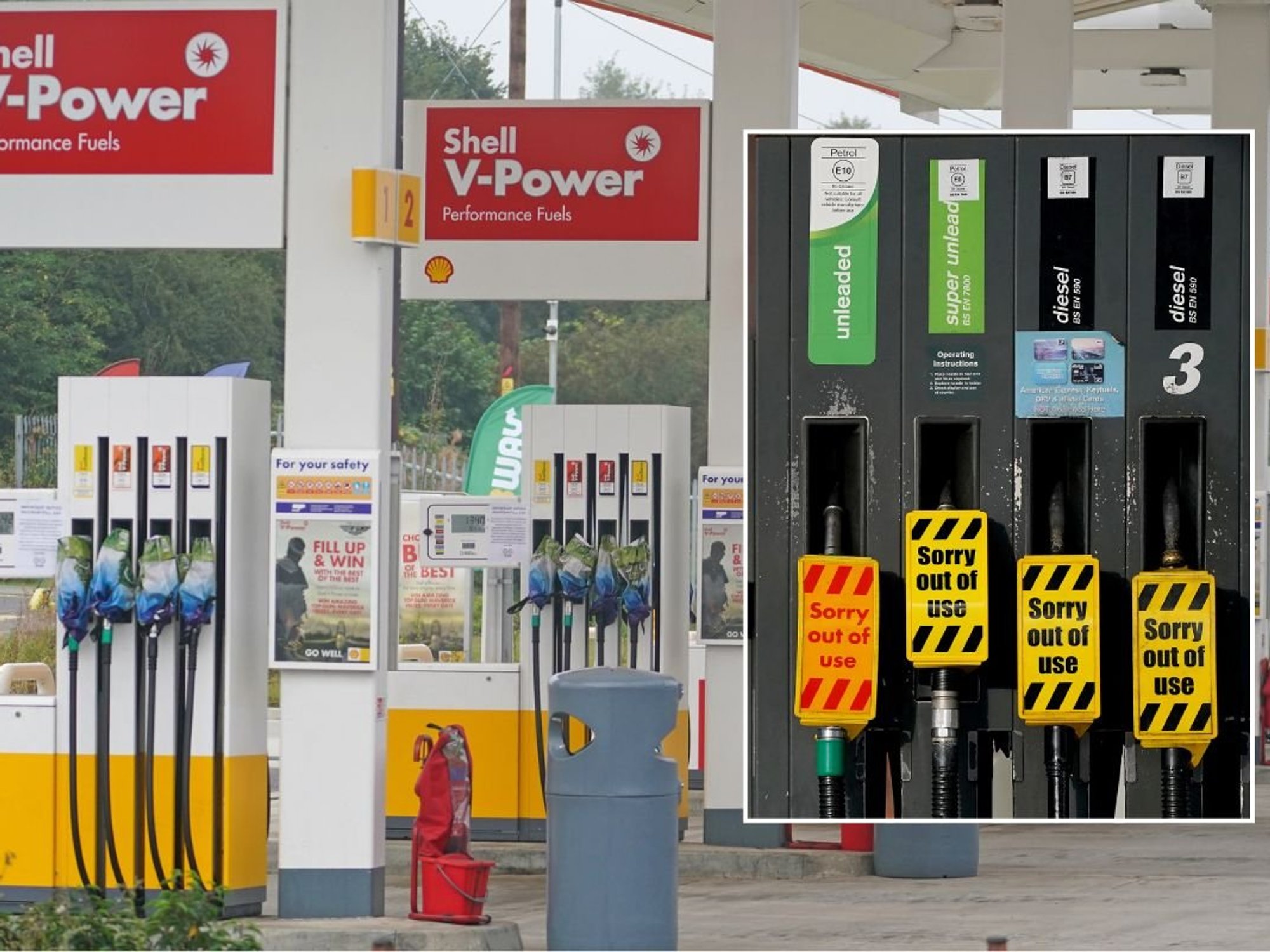 Petrol station and an out-of-service fuel pump