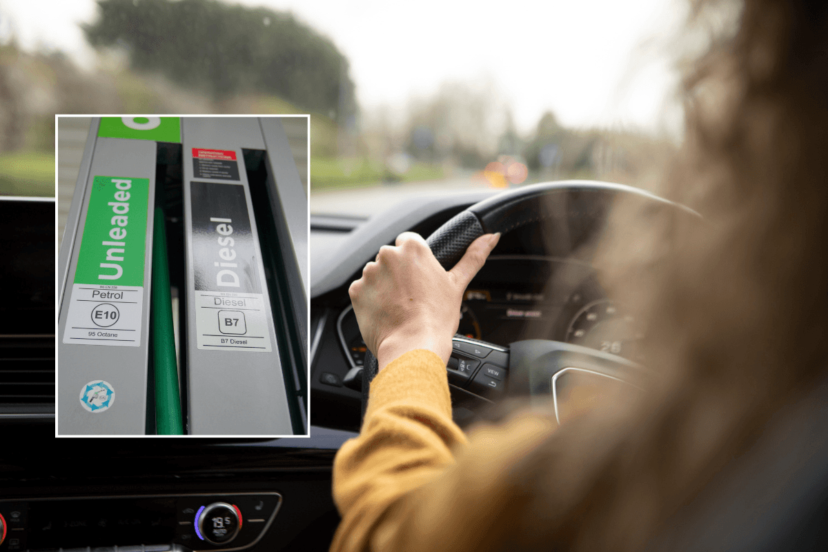 Petrol station and driver in car