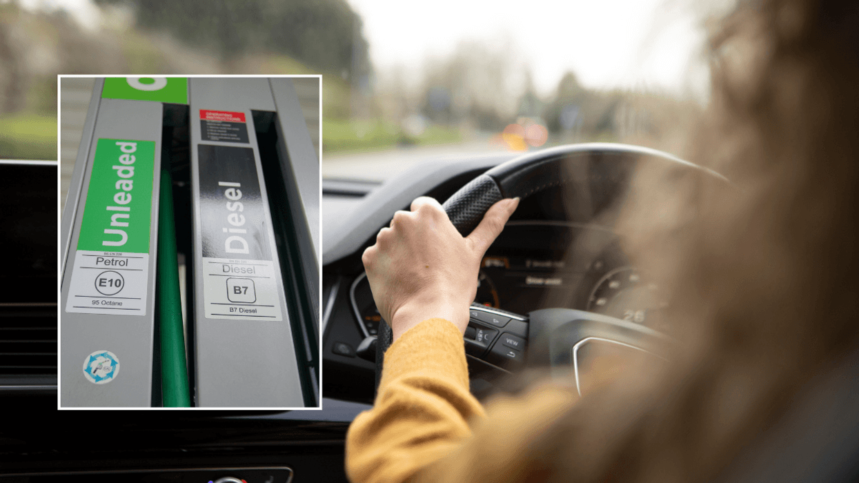 Petrol station and driver in car