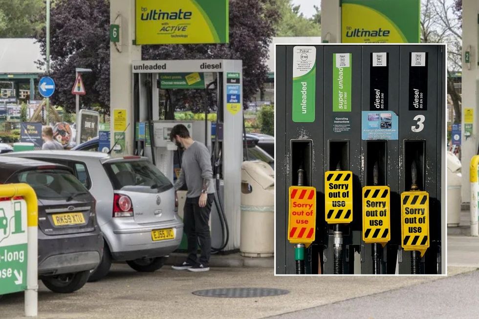 Petrol station and empty fuel pumps