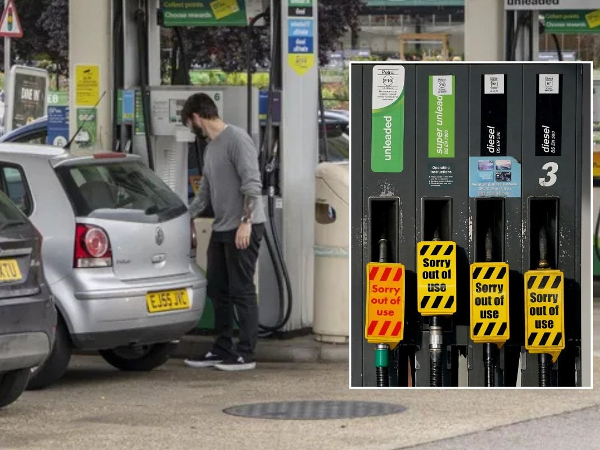 Petrol station and empty fuel pumps