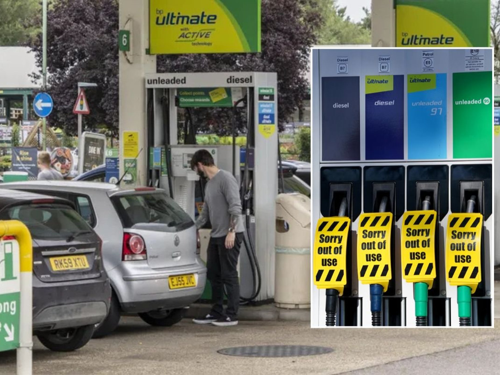 Petrol station and empty fuel pumps
