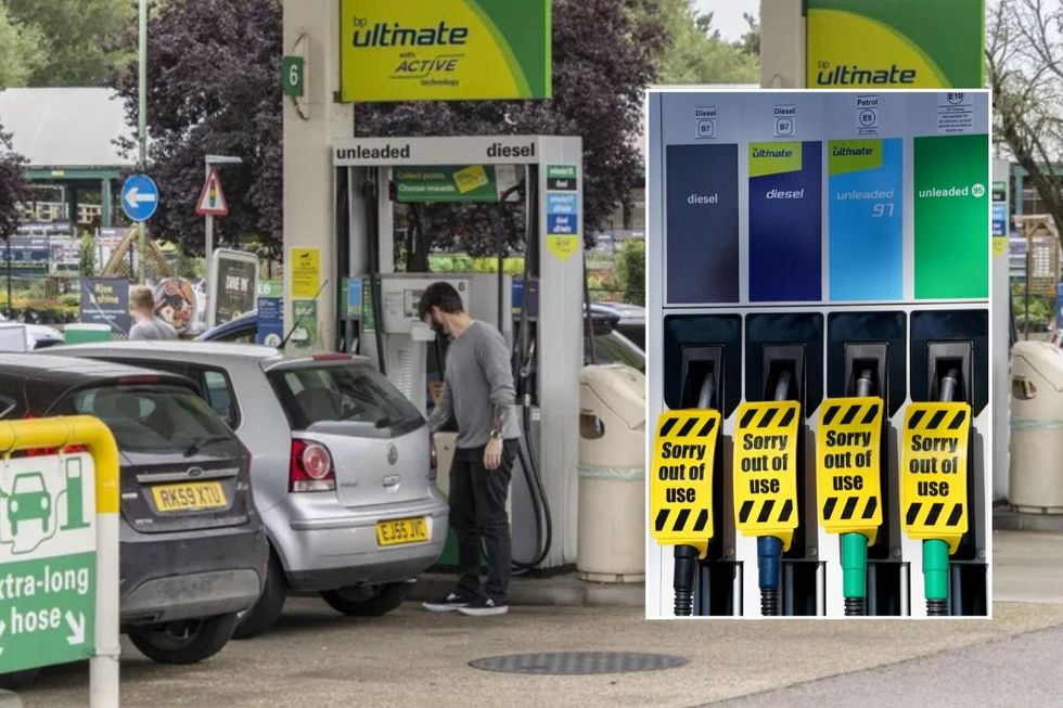 Petrol station and empty fuel pumps