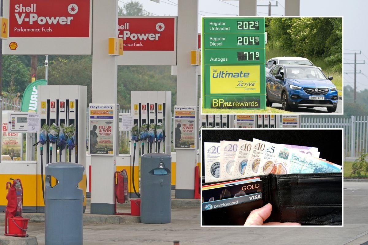 Petrol station, expensive fuel prices and a wallet full of cash