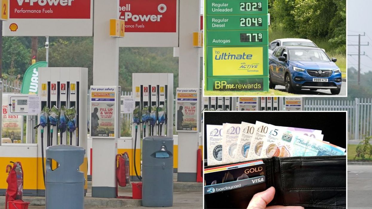 Petrol station, expensive fuel prices and a wallet full of cash