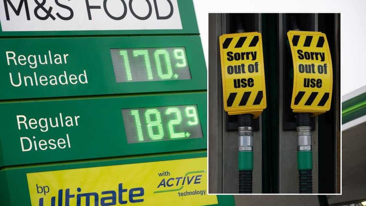 Petrol station forecourt and petrol pumps