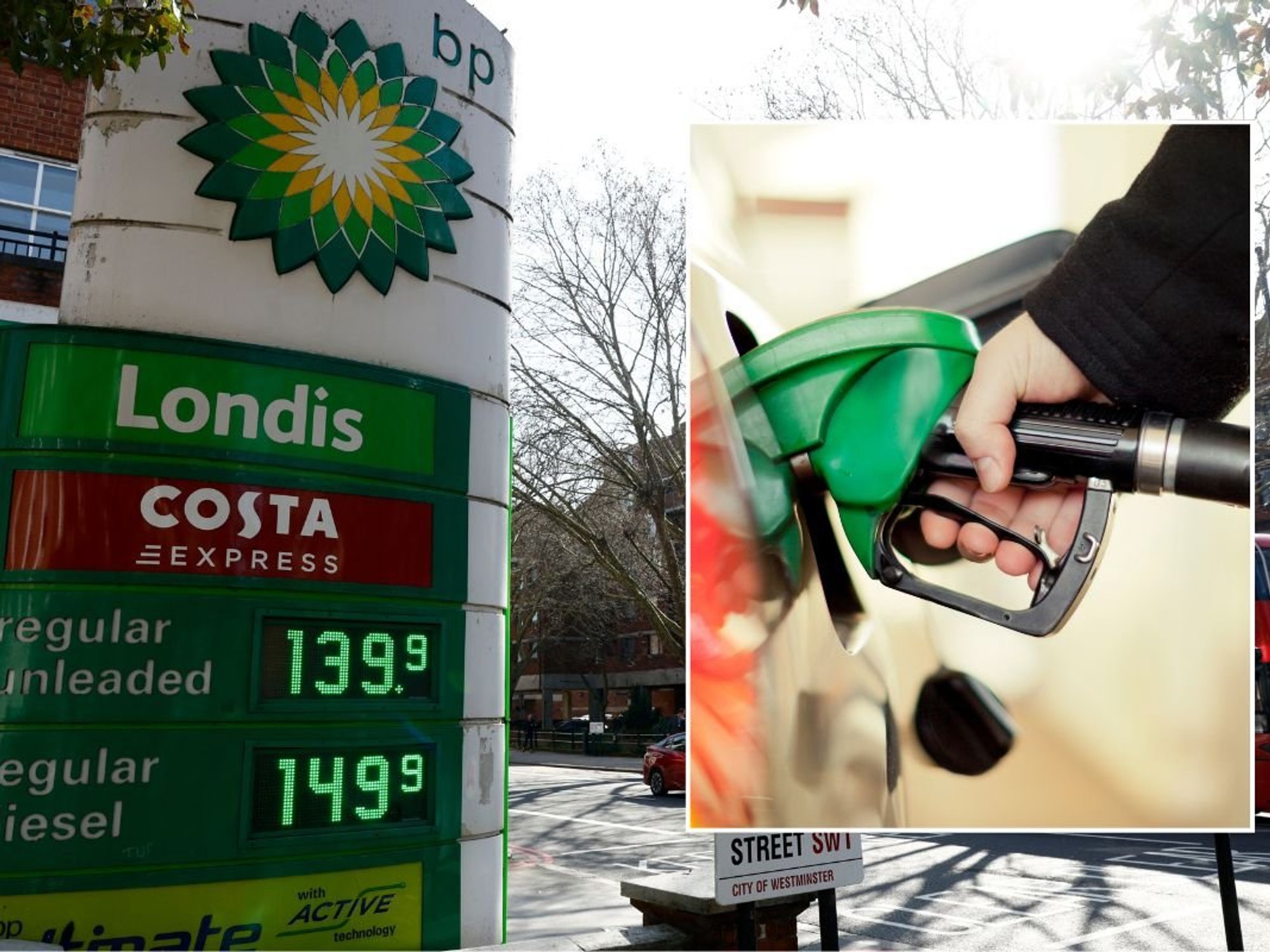 Petrol station in London and a fuel pump