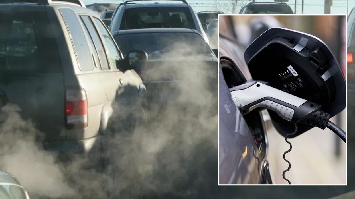 Petrol vehicle emissions and an electric car charger