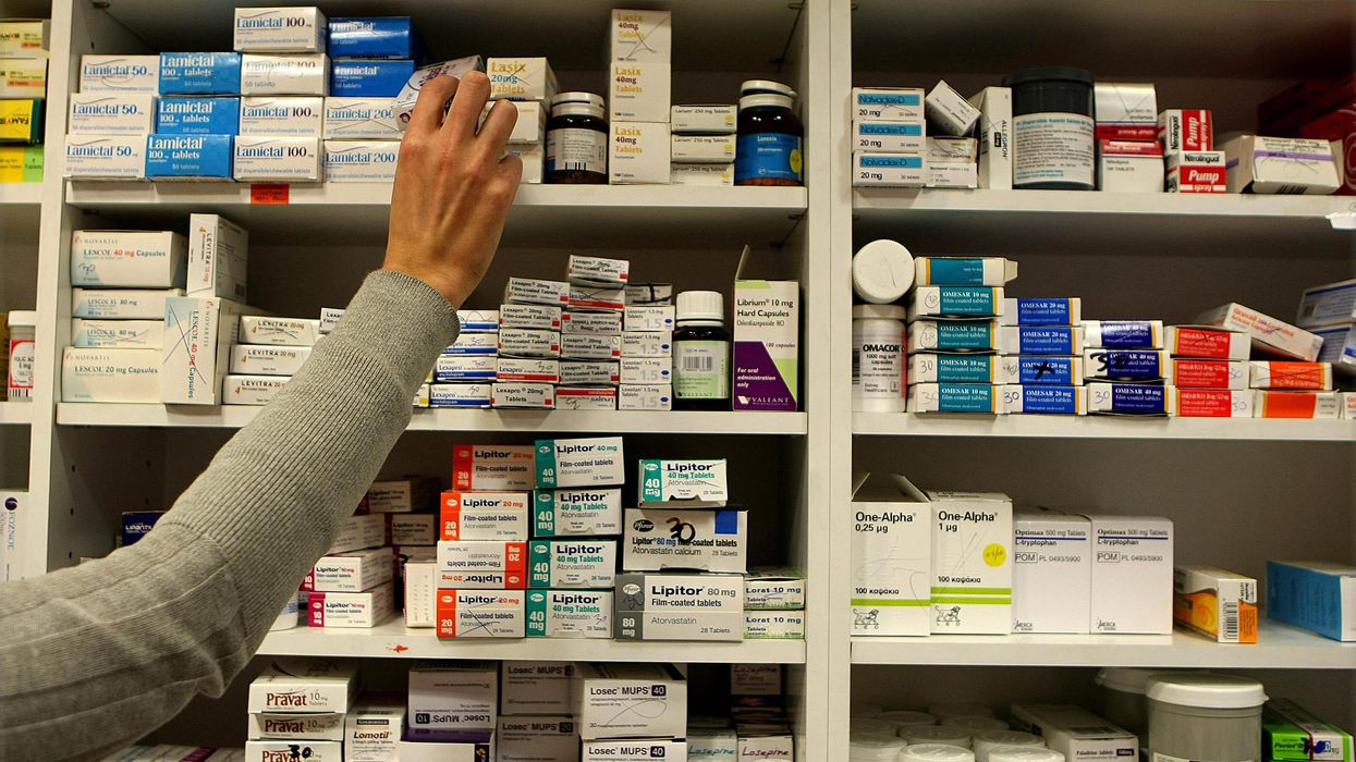 Pharmacy shelves of medicine