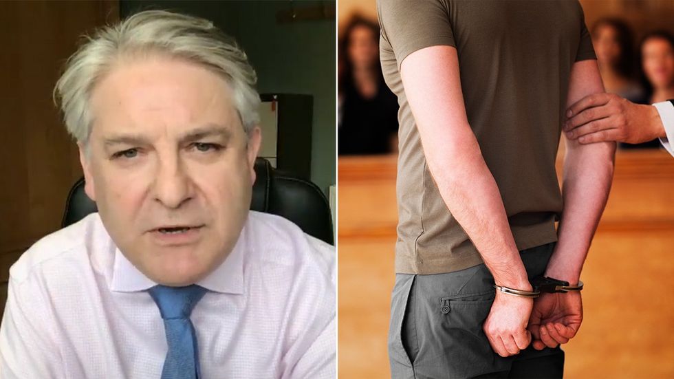 Philip Davies and stock image of man in handcuffs