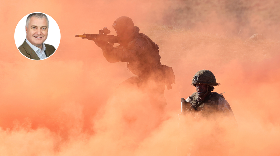 Philip Ingram (left), Soldiers of the United Kingdom's 2nd Battalion Royal Anglian infantry unit storms an enemy position in a simulated attack during the NATO "Brilliant Jump" military exercises on February 26, 2024 in Drawsko Pomorskie, Poland (right)