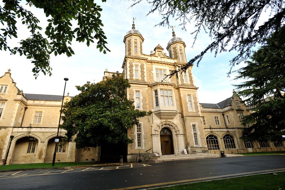 photograph from across the street of \u200bthe main entrance to Snaresbrook Crown Court in Holybush Hill